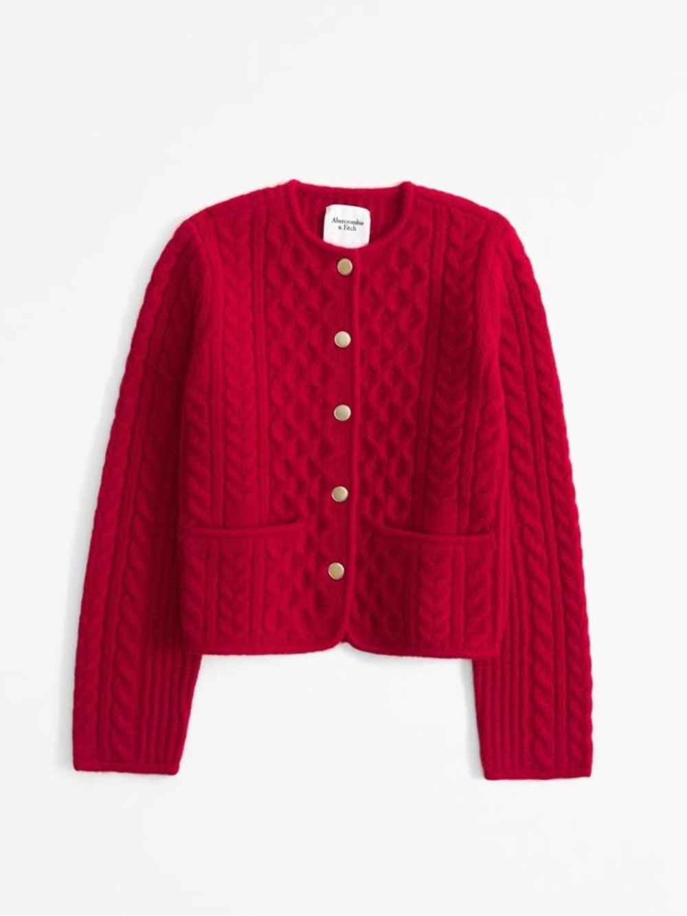 Abercrombie & Fitch Novelty Button Cable Sweater Jacket in Vivid Red